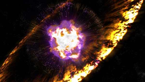 Unusual supernova known as a “reverse shockwave” is erupting in the opposite direction and heading for Earth
