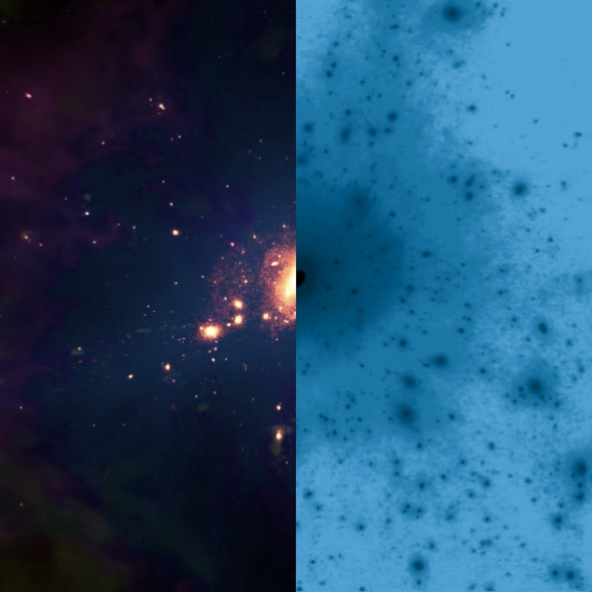 Astronomers study the influence of dark matter on the development of galaxies.