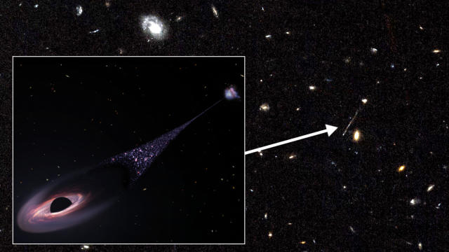Hubble Spots Escaping Black Hole Leaving Behind a Trail of Recently Created Stars.